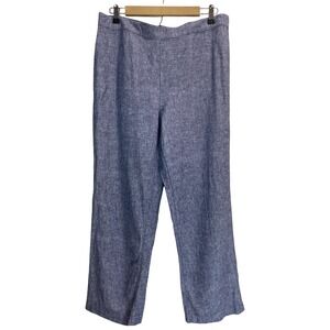 Chicos Blue Linen Blend Straight Leg Elastic Back Pants Size 2 Womens Large